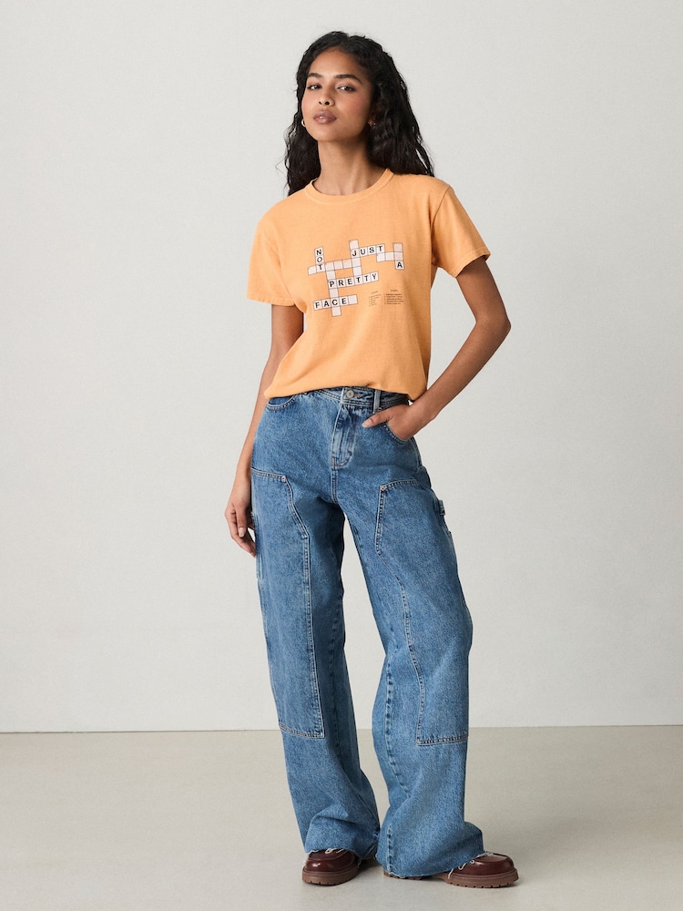 Orange 100% Cotton Novelty Crossword Puzzle Graphic Short Sleeve T-Shirt - Image 2 of 4