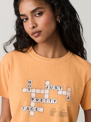 Orange 100% Cotton Novelty Crossword Puzzle Graphic Short Sleeve T-Shirt - Image 4 of 4