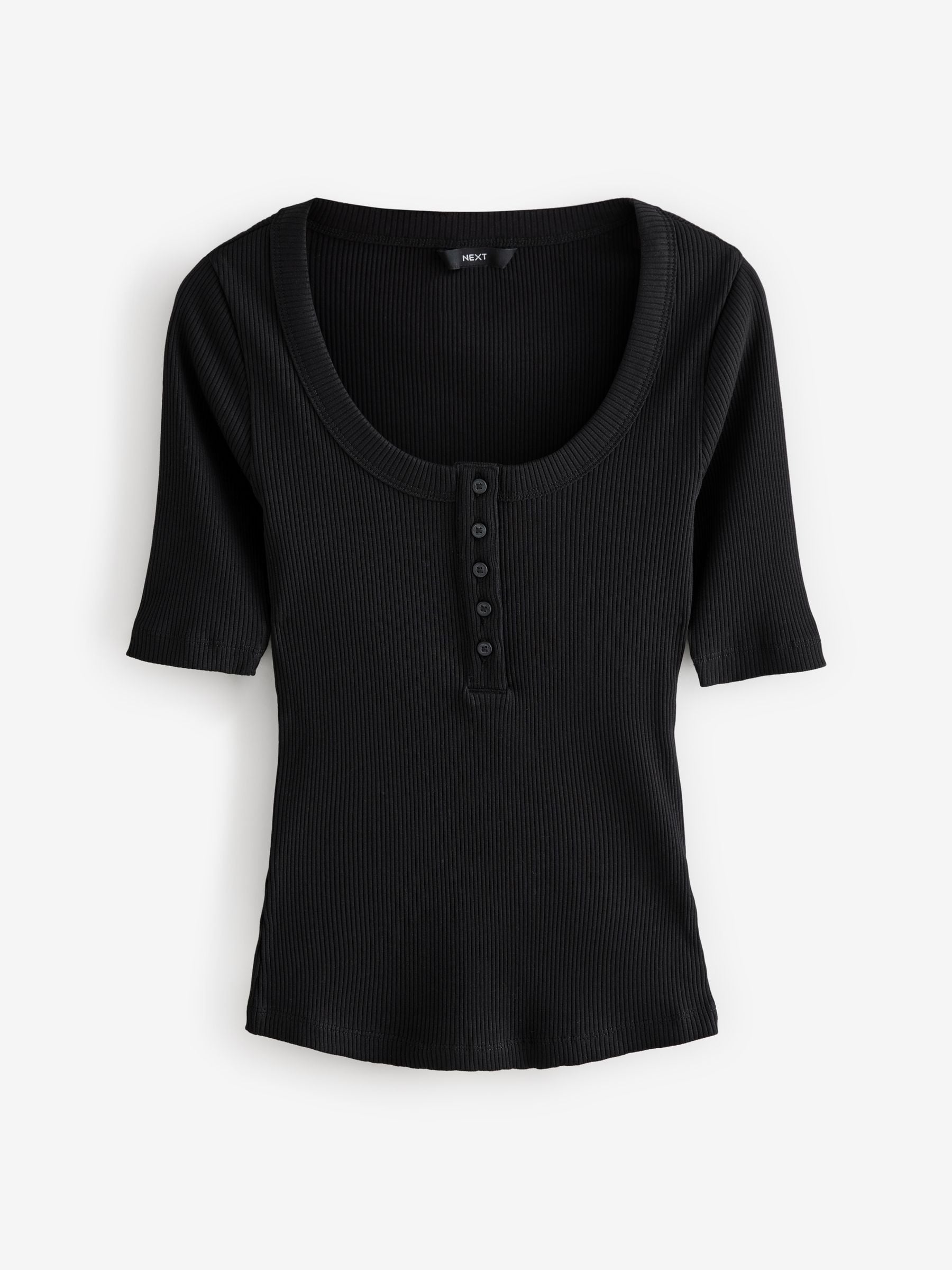 Cumpără Negru - Wide Rib Mânecă scurtă Button Henleys Top from