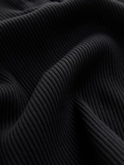 Black Wide Rib Short Sleeve Button Henley Top - Image 7 of 7