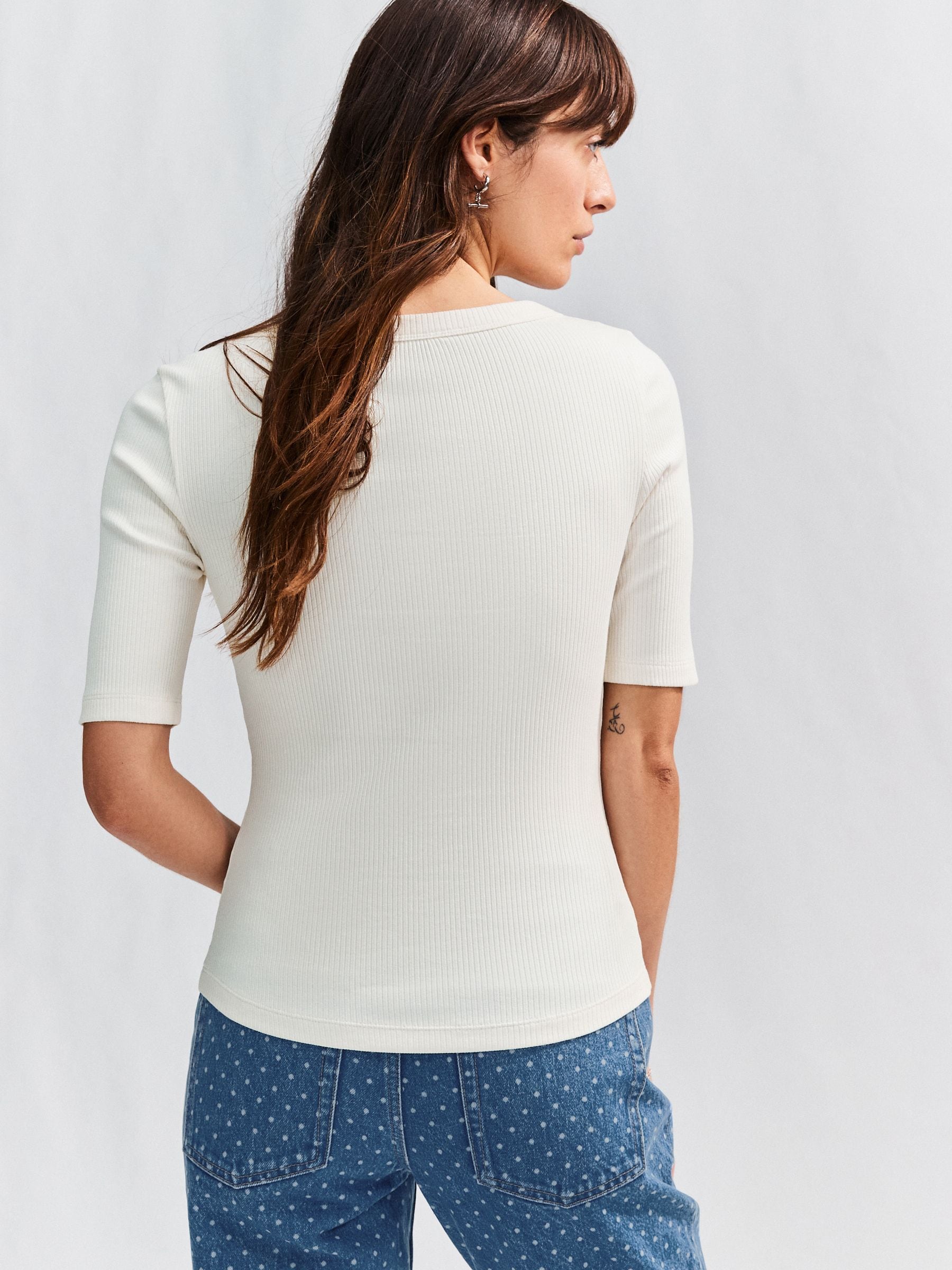 Buy Ecru Wide Rib Short Sleeve Button Henley Top from Next