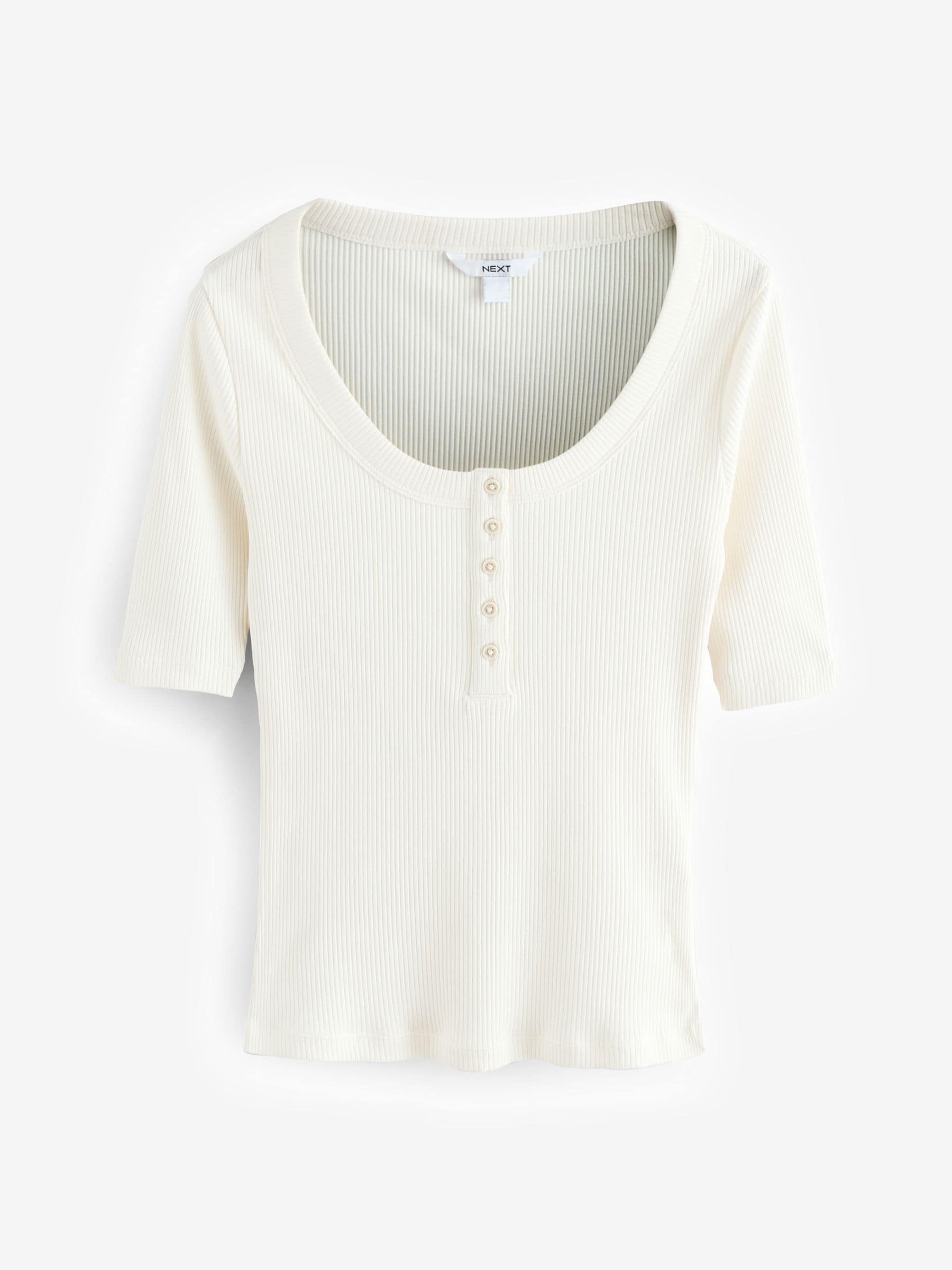 トップス MORI Buy Ecru Wide Rib Short Sleeve Button Henley Top from Next Romania