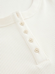 Ecru Wide Rib Short Sleeve Button Henley Top - Image 7 of 8