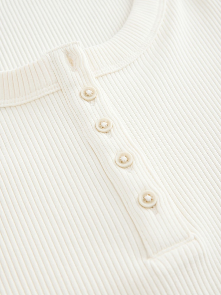 Ecru Wide Rib Short Sleeve Button Henley Top - Image 7 of 8