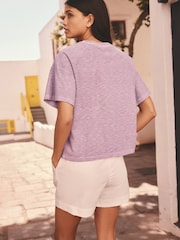Purple 100% Cotton Tonal Corded Detail Short Sleeve Crew Neck T-Shirt - Image 3 of 4