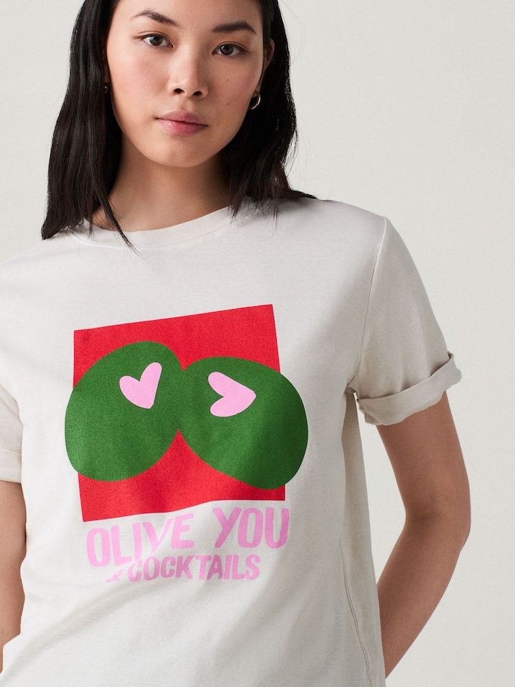 Ecru Marl 100% Cotton Pun Graphic Short Sleeve T-Shirt - Image 2 of 3