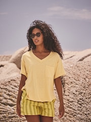 Buttermilk/Yellow Oversized V-Neck Short Sleeve T-Shirt - Image 1 of 7