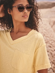 Buttermilk/Yellow Oversized V-Neck Short Sleeve T-Shirt - Image 4 of 7