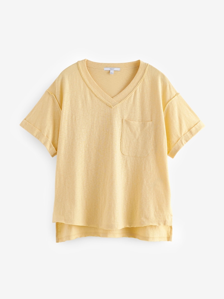 Buttermilk/Yellow Oversized V-Neck Short Sleeve T-Shirt - Image 5 of 7