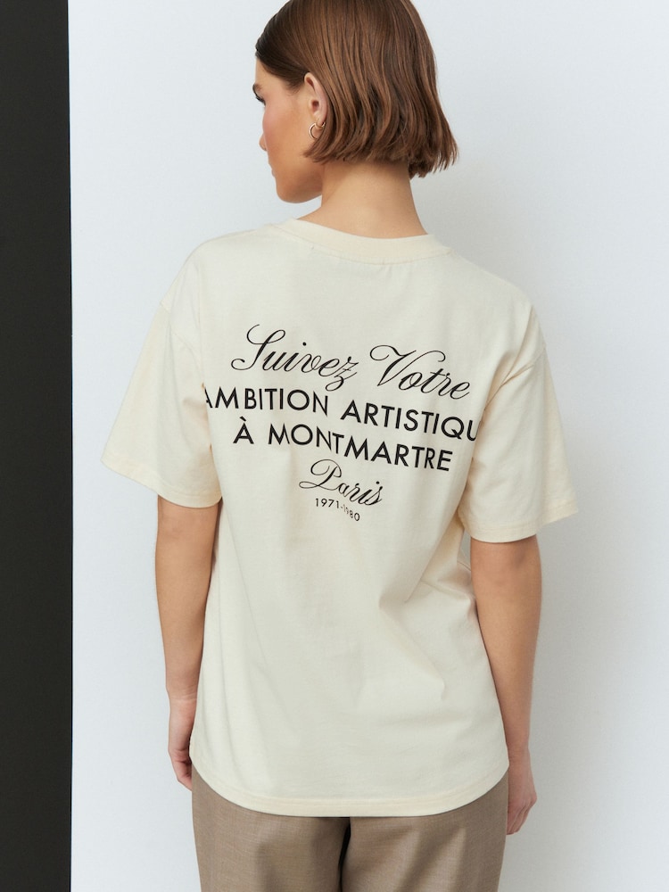 Ecru 100% Cotton Oversized Back Script Graphic Crew Neck T-Shirt - Image 3 of 5