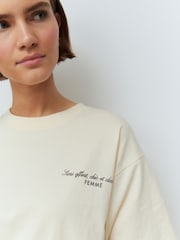 Ecru - 100% Cotton Oversized Back Script Graphic Crew Neck T-Shirt - Image 5 of 5