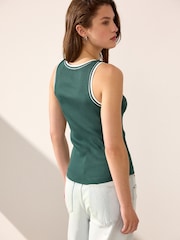 Green/White Ribbed Racer Tank Vest Sleeveless Top - Image 3 of 8