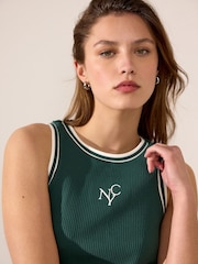 Green/White Ribbed Racer Tank Vest Sleeveless Top - Image 5 of 8