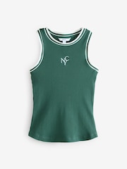 Green/White Ribbed Racer Tank Vest Sleeveless Top - Image 6 of 8