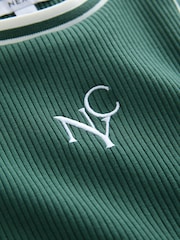 Green/White Ribbed Racer Tank Vest Sleeveless Top - Image 7 of 8