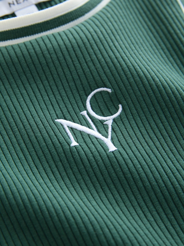Green/White Ribbed Racer Tank Vest Sleeveless Top - Image 7 of 8