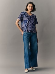 Blue/Purple Oversized V-Neck Short Sleeve T-Shirt - Image 2 of 6