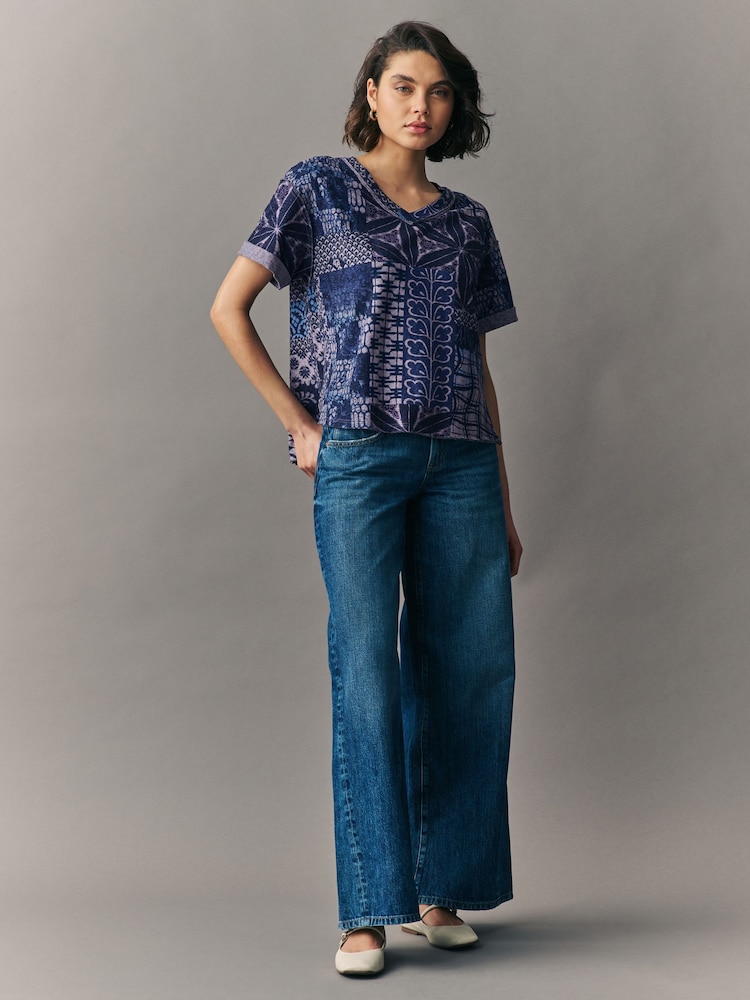 Blue/Purple Oversized V-Neck Short Sleeve T-Shirt - Image 2 of 6