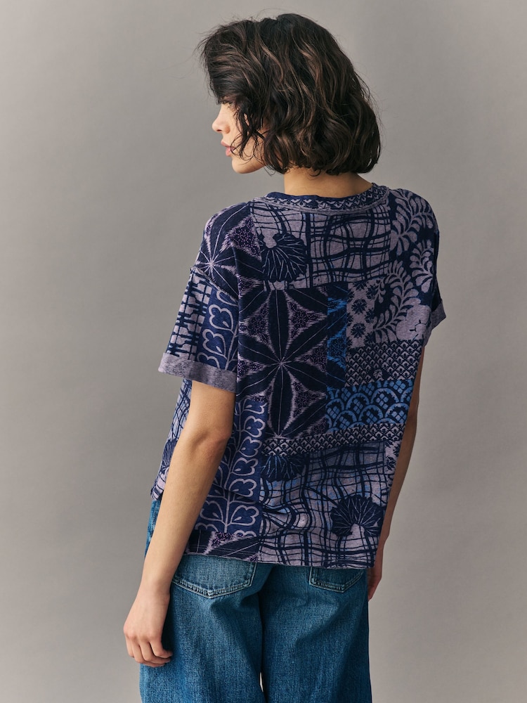 Blue/Purple Oversized V-Neck Short Sleeve T-Shirt - Image 3 of 6