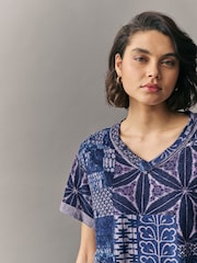 Blue/Purple Oversized V-Neck Short Sleeve T-Shirt - Image 4 of 6