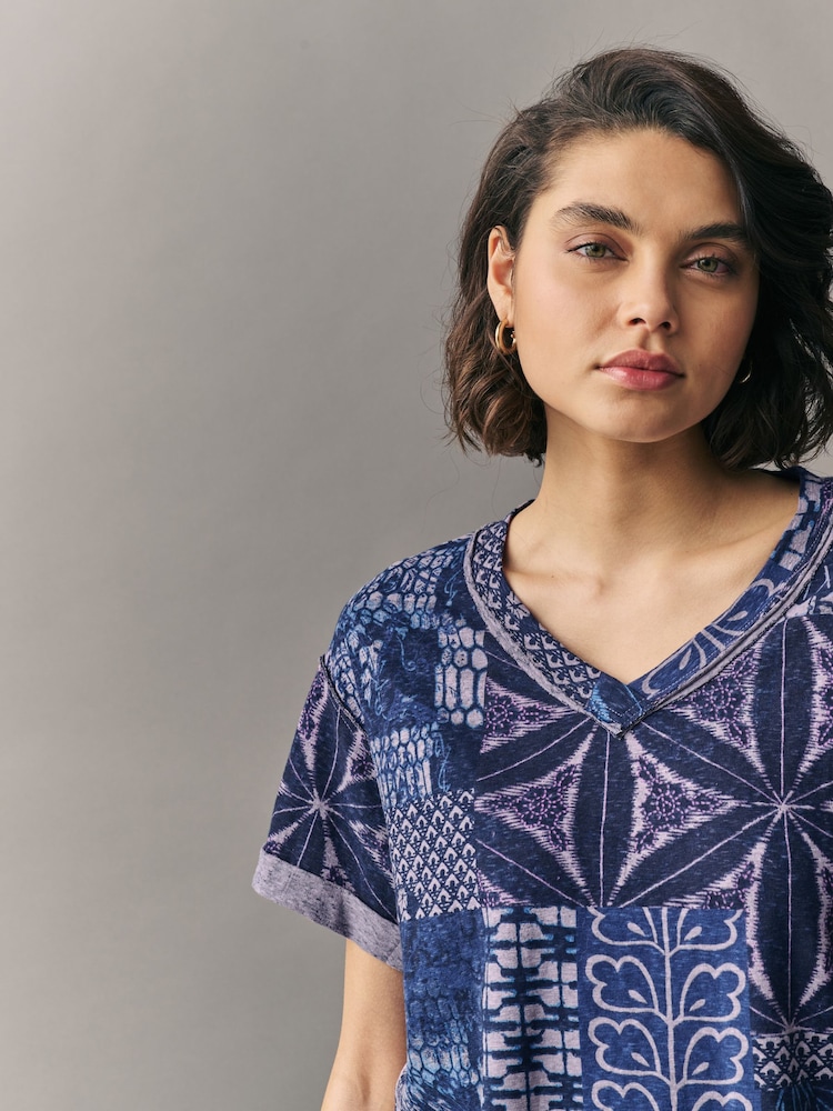 Blue/Purple Oversized V-Neck Short Sleeve T-Shirt - Image 4 of 6