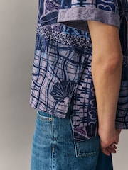 Blue/Purple Oversized V-Neck Short Sleeve T-Shirt - Image 5 of 6