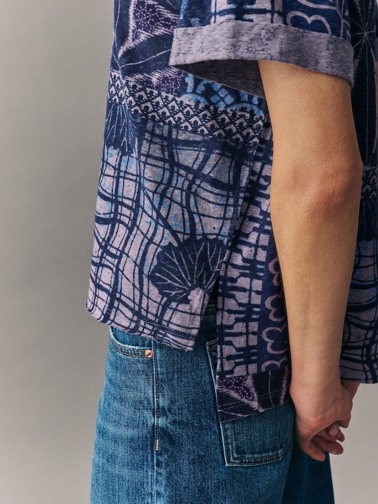 Blue/Purple Oversized V-Neck Short Sleeve T-Shirt - Image 5 of 6