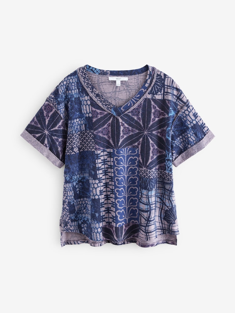 Blue/Purple Oversized V-Neck Short Sleeve T-Shirt - Image 6 of 6