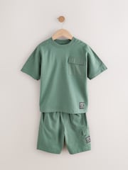 Khaki Green 100% Cotton Utility Short Sleeve T-Shirt and Shorts Set (3-16yrs) - Image 1 of 6