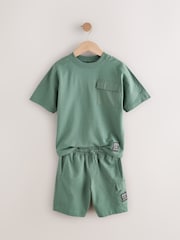 Khaki Green 100% Cotton Utility Short Sleeve T-Shirt and Shorts Set (3-16yrs) - Image 2 of 6