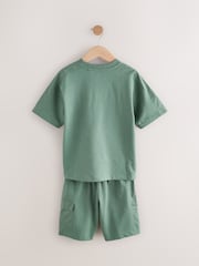 Khaki Green 100% Cotton Utility Short Sleeve T-Shirt and Shorts Set (3-16yrs) - Image 3 of 6