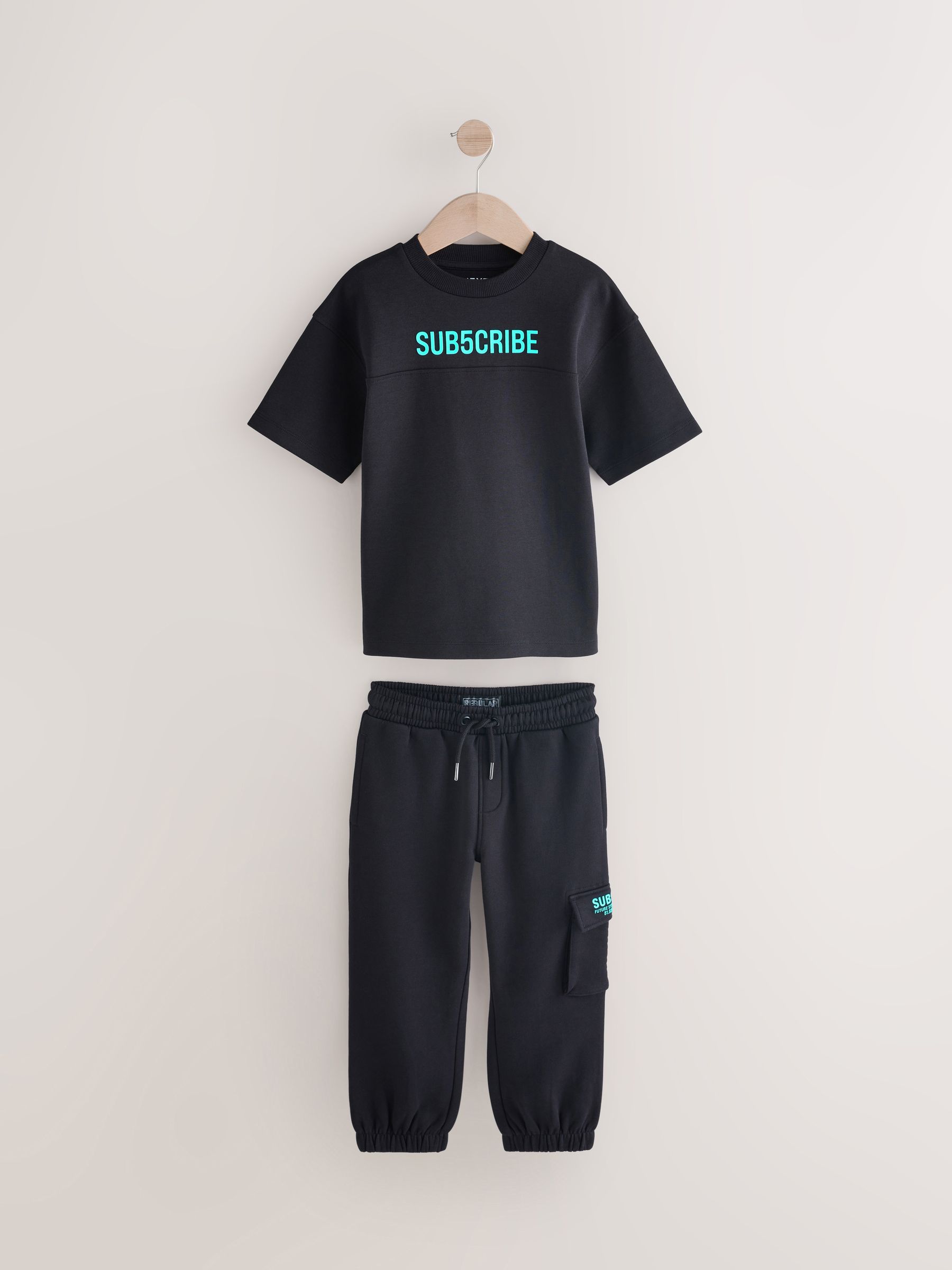 Black Sub5cribe T-Shirt and Joggers Set (3-16yrs)