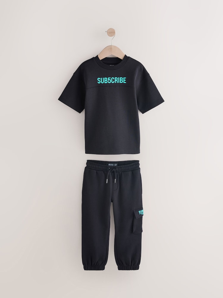 Black Sub5cribe T-Shirt and Joggers Set (3-16yrs) - Image 1 of 4
