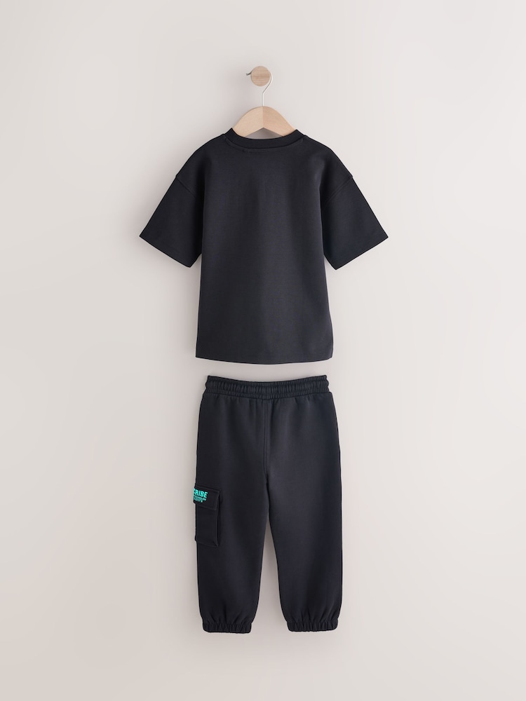 Black Sub5cribe T-Shirt and Joggers Set (3-16yrs) - Image 2 of 4