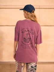 Plum Purple Relaxed Fit Short Sleeve Seam Detail Skater Style 100% Cotton T-Shirt - Image 1 of 8