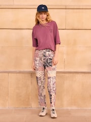 Plum Purple Relaxed Fit Short Sleeve Seam Detail Skater Style 100% Cotton T-Shirt - Image 2 of 8