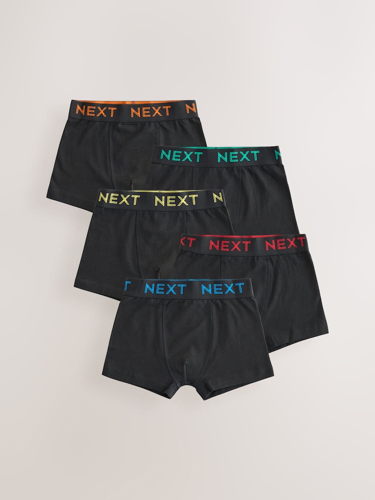Black with colour waistband Trunks 5 Pack (1.5-16yrs) - Image 1 of 9