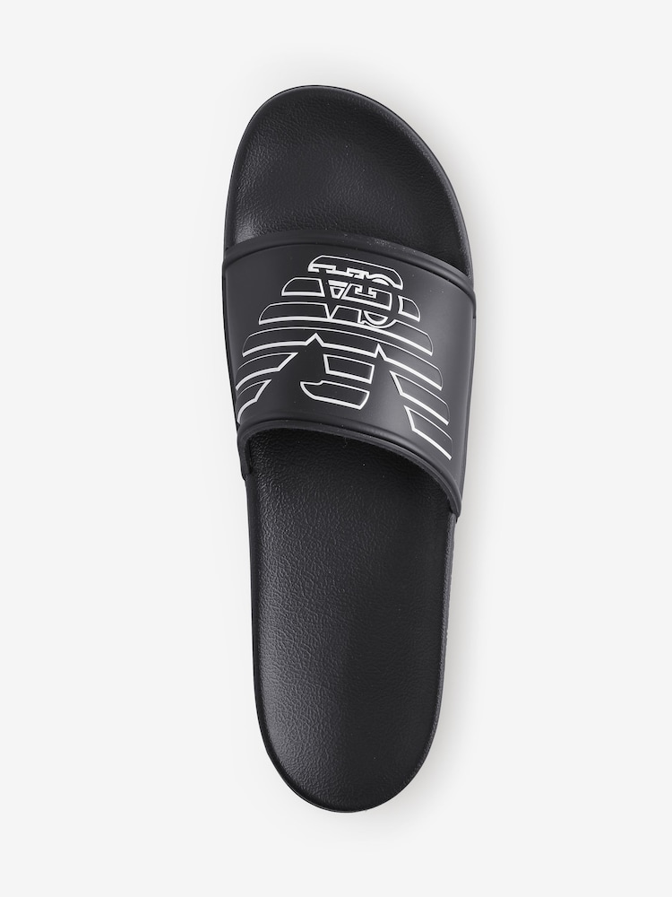 Emporio Armani EA7 Large Logo Rubber Black Sliders - Imagen 2 de 4