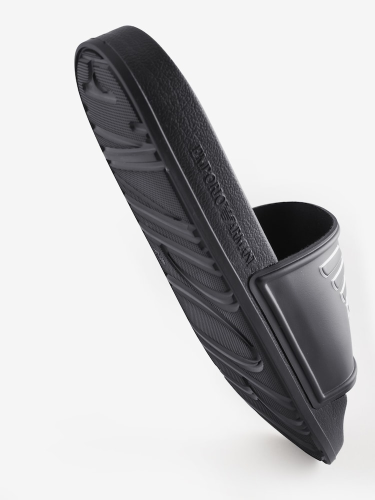 Emporio Armani EA7 Large Logo Rubber Black Sliders - Image 3 of 4