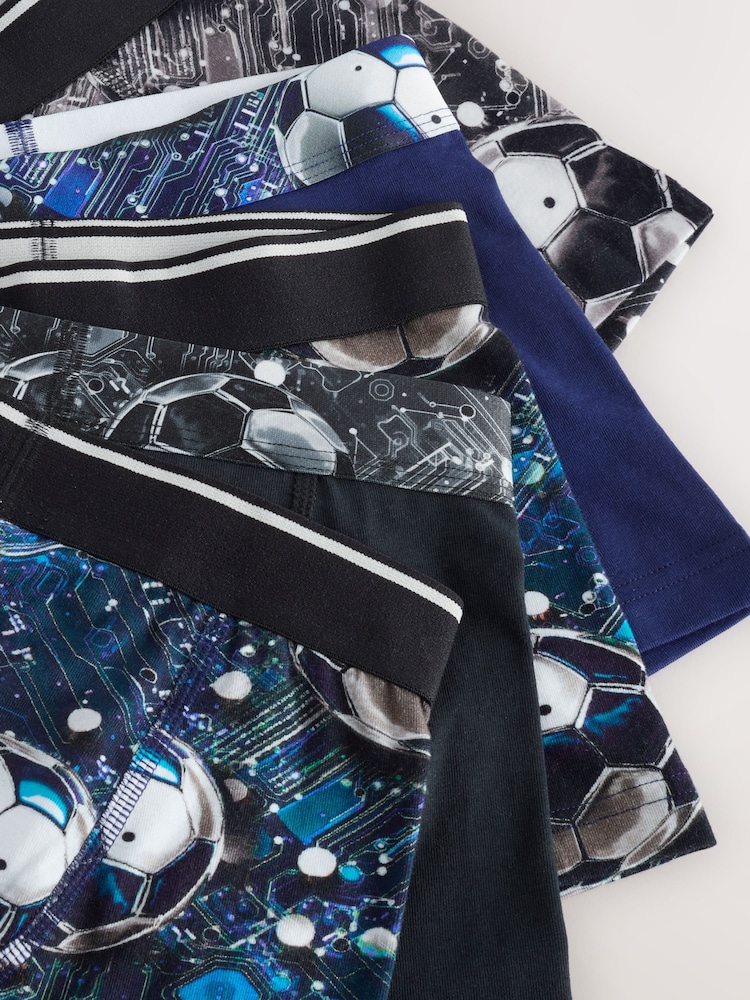 Blue/Black Football Print Trunks 5 Pack (2-16yrs) - Image 8 of 9