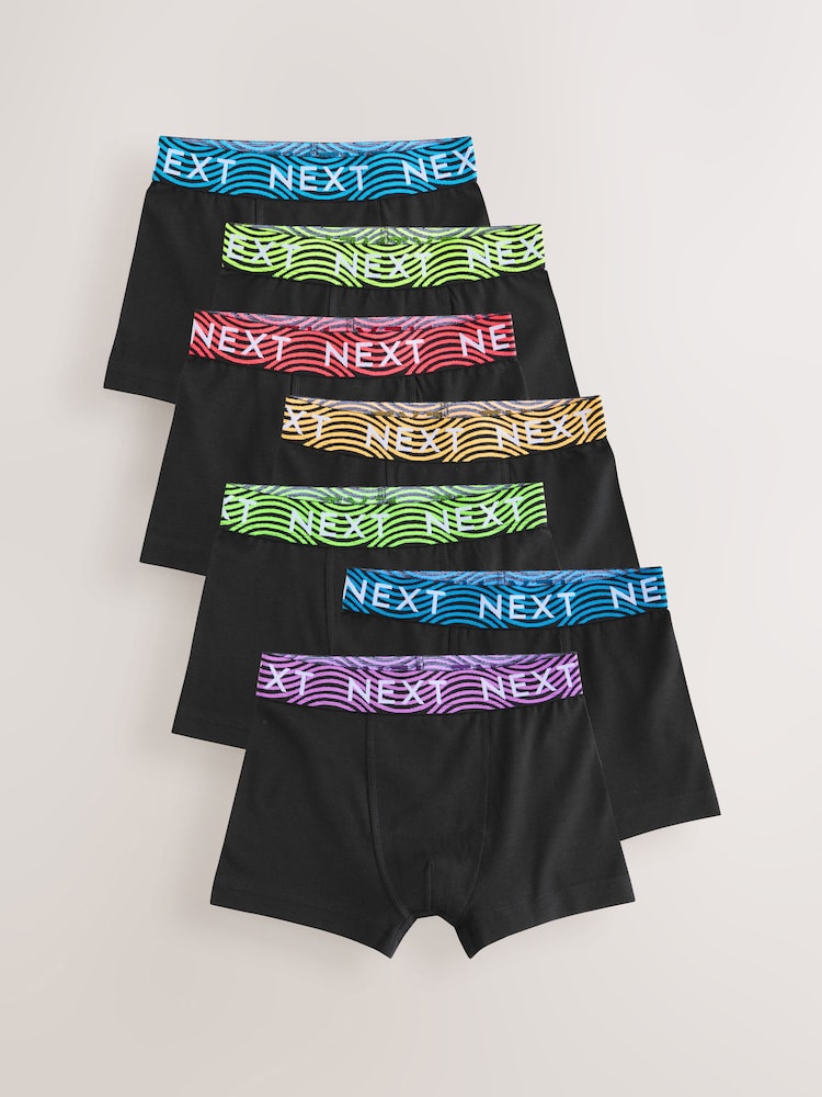 Black With Bright Waistband Trunks 7 Pack (2-16yrs) - Image 1 of 11 Black With Bright Waistband Trunks 7 Pack (2-16yrs) - Image 1 of 11