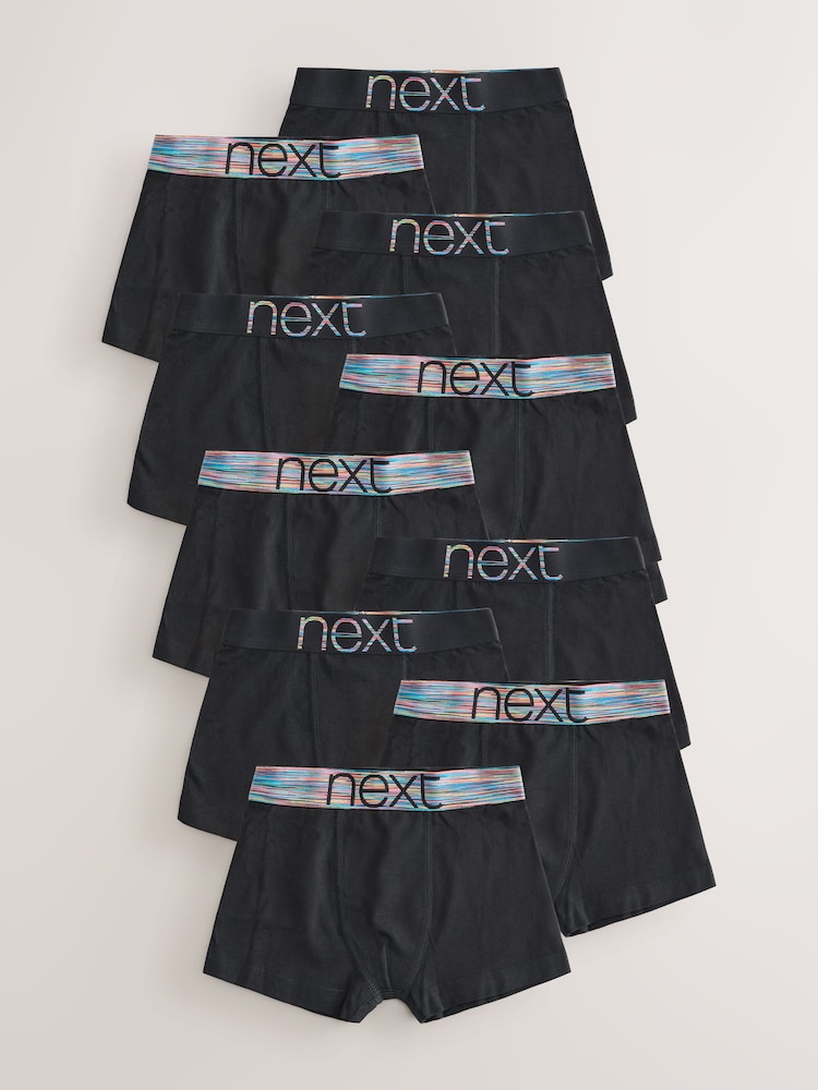 Black with Bright Waistband Trunks 10 Pack (1.5-16yrs) - Image 1 of 14 Black with Bright Waistband Trunks 10 Pack (1.5-16yrs) - Image 1 of 14