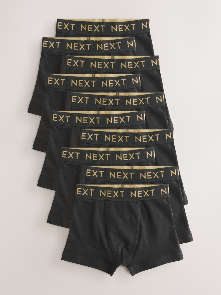 Black with Gold Waistband Trunks 10 Pack (1.5-16yrs) - Image 1 of 5