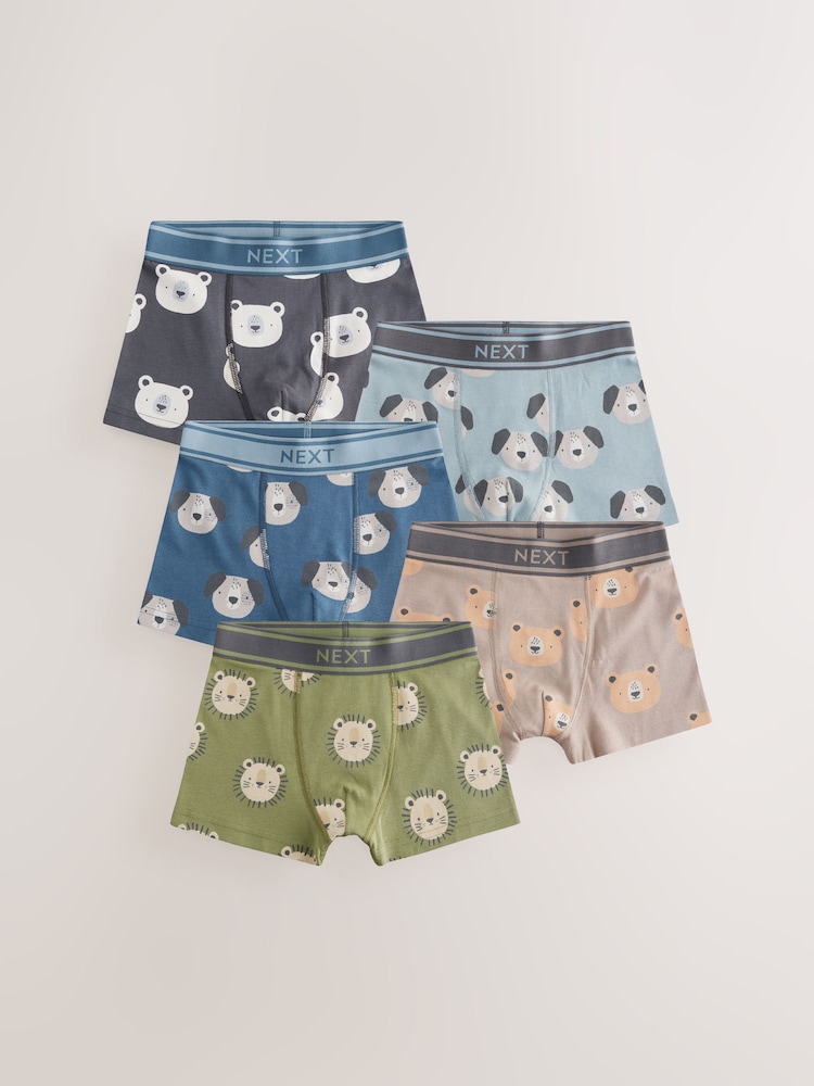 Blue/Green Animal Print Boxers Trunks 5 Pack (1.5-12yrs) - Image 1 of 9