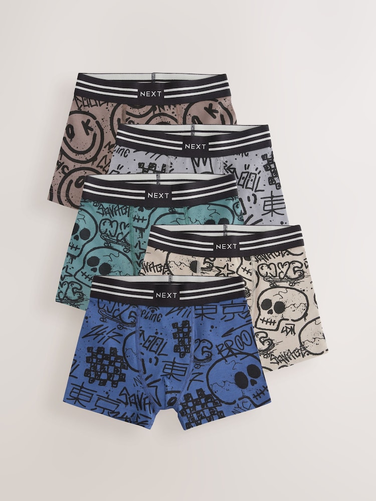 Grafitti Skull Print Trunks 5 Pack (2-16yrs) - Image 1 of 9
