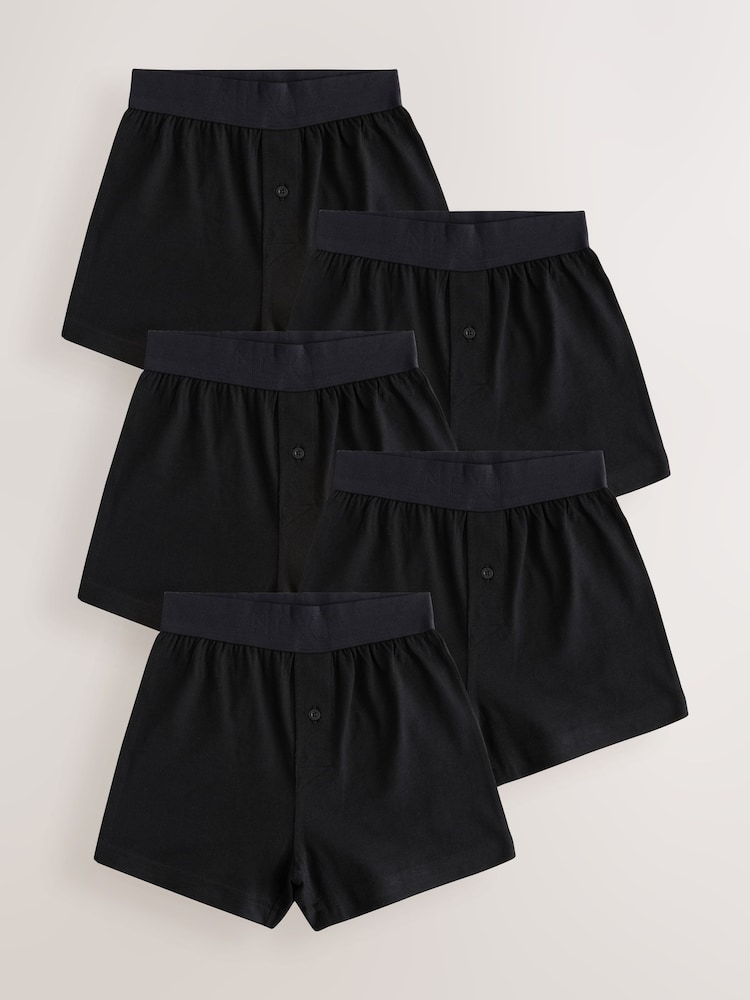 Black Loose Fit 100% Cotton Boxers 5 Pack (1.5-16yrs) - Image 1 of 9