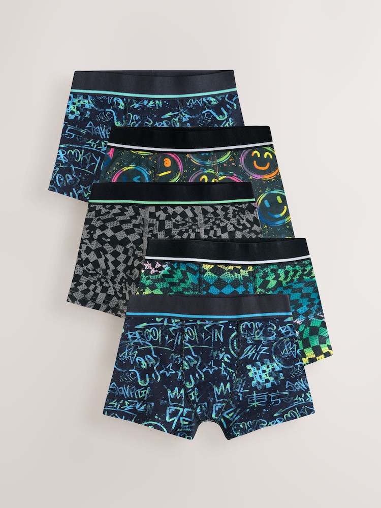 Multi Grafitti Print Trunks 5 Pack (3-16yrs) - Image 1 of 9 Multi Grafitti Print Trunks 5 Pack (3-16yrs) - Image 1 of 9