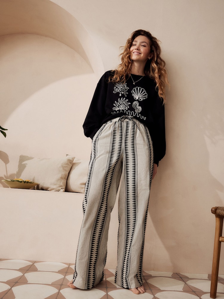 Black/White Jacquard Trousers - Image 2 of 8