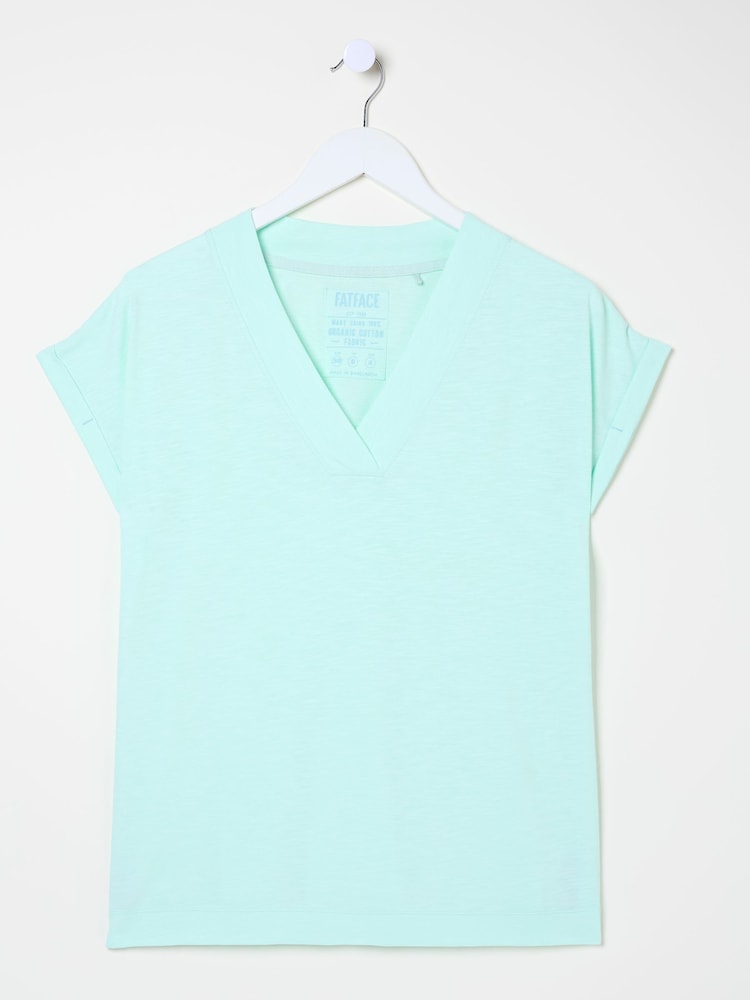 Verde menta - Camiseta con cuello de pico de algodón orgánico 100% de FatFace - Imagen 5 de 5