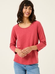 FatFace Ava Dark Pink 100% Cotton 3/4 Sleeve T-Shirt - Image 1 of 9
